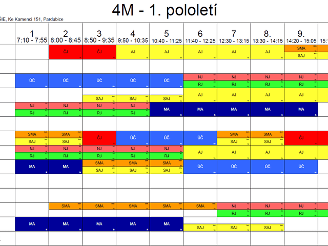 Rozvrh kombinovaného studia 2025/26